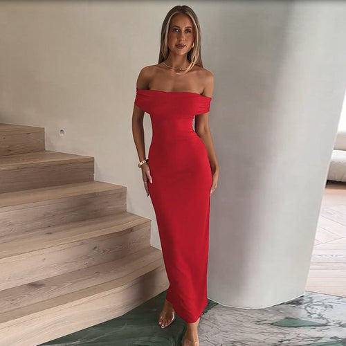 Maxiklänning Dam Off-Shoulder med Rüschendetalj Elastiskt Material 1