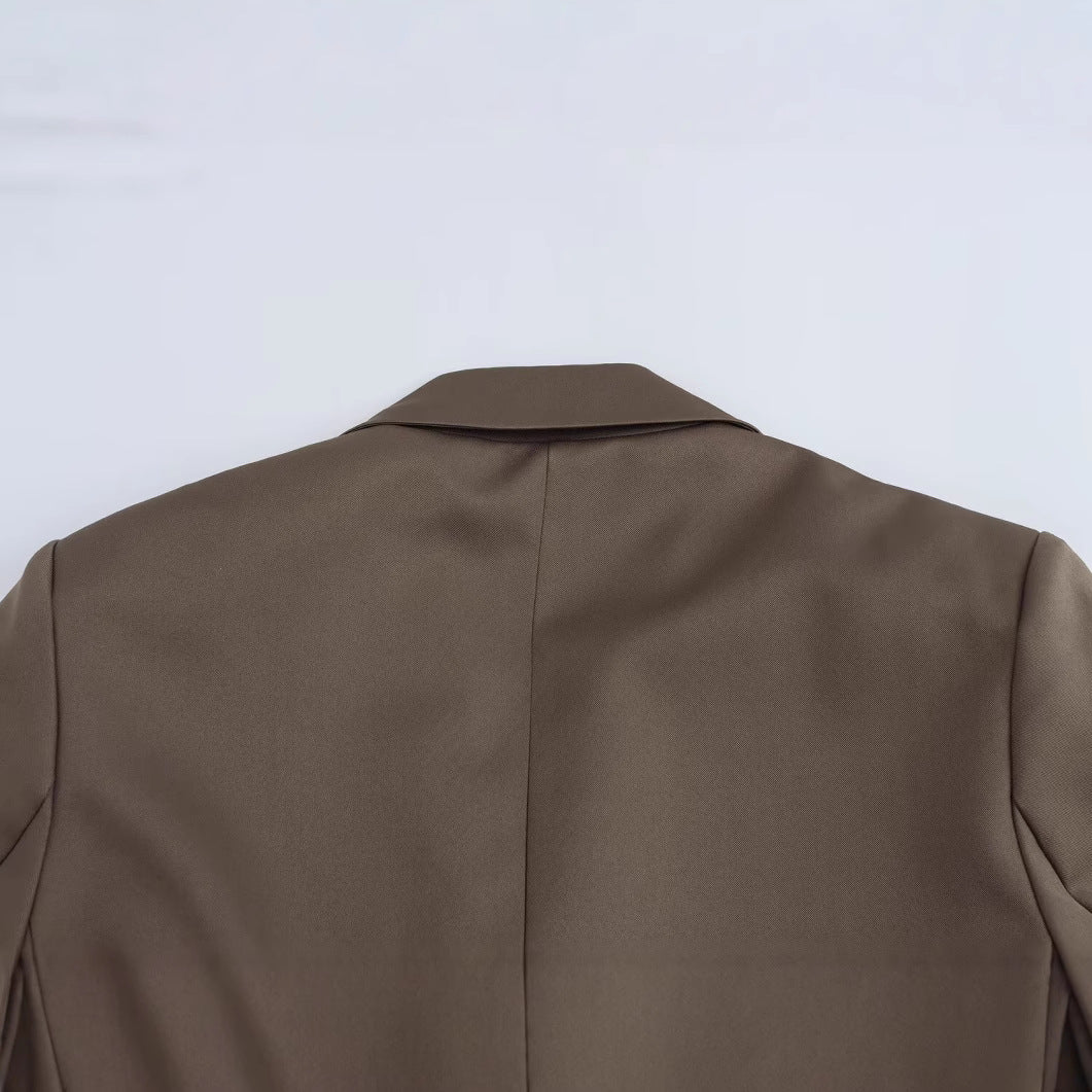 Dam Blazer Med Reverskrage och Bälte Högkvalitativt Tyg-4