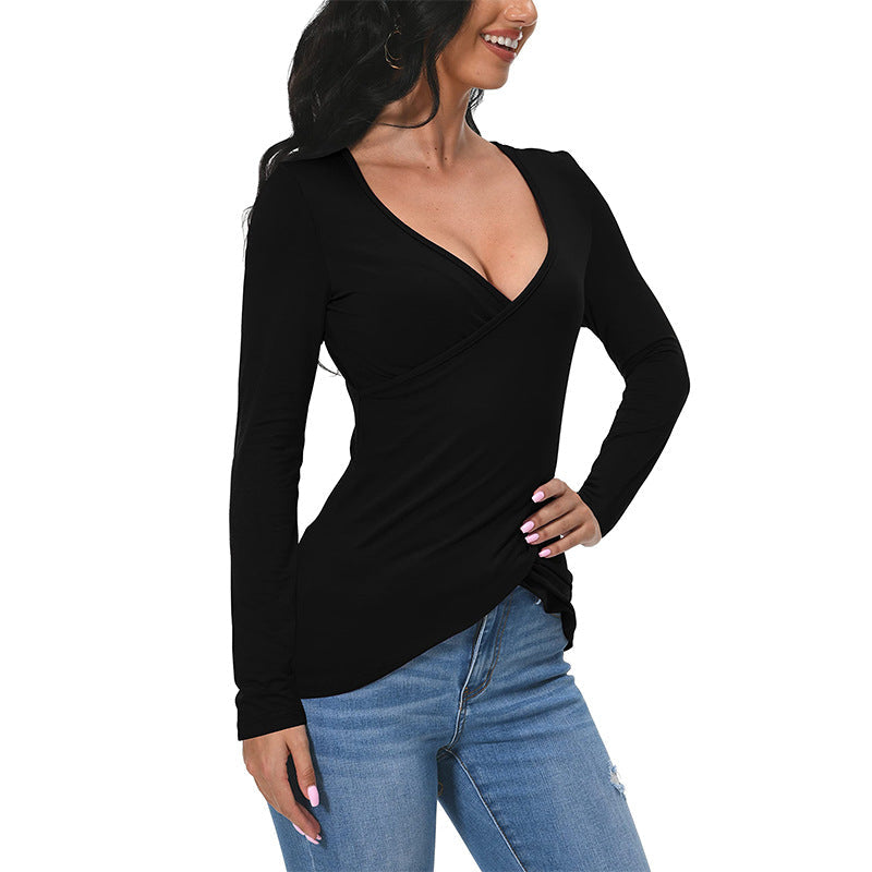 Dam T-shirt Långärmad Oregelbunden Design Polyester-3