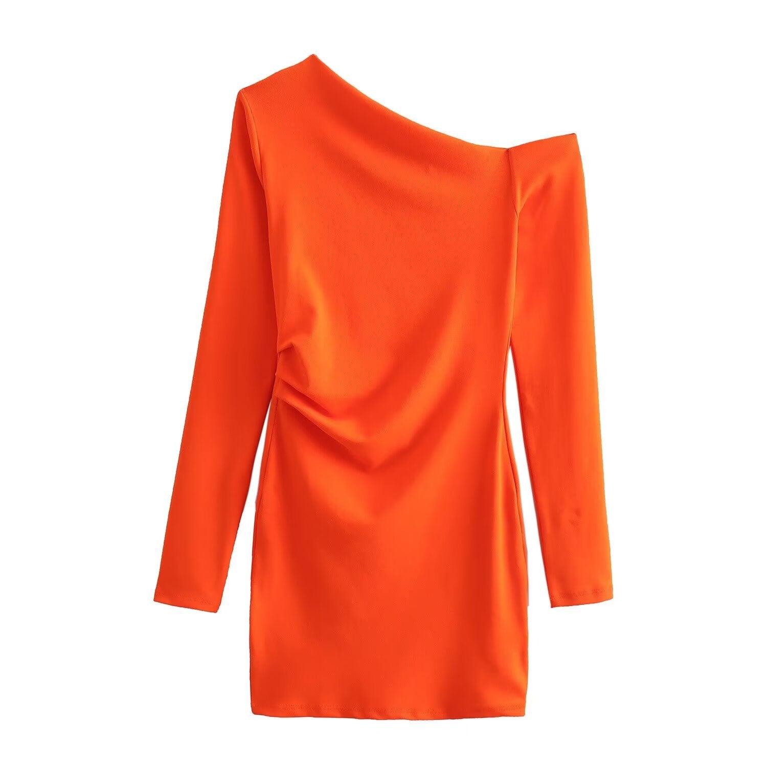 Kvinna Asymmetrisk Klänning Långärmad Stickad-4