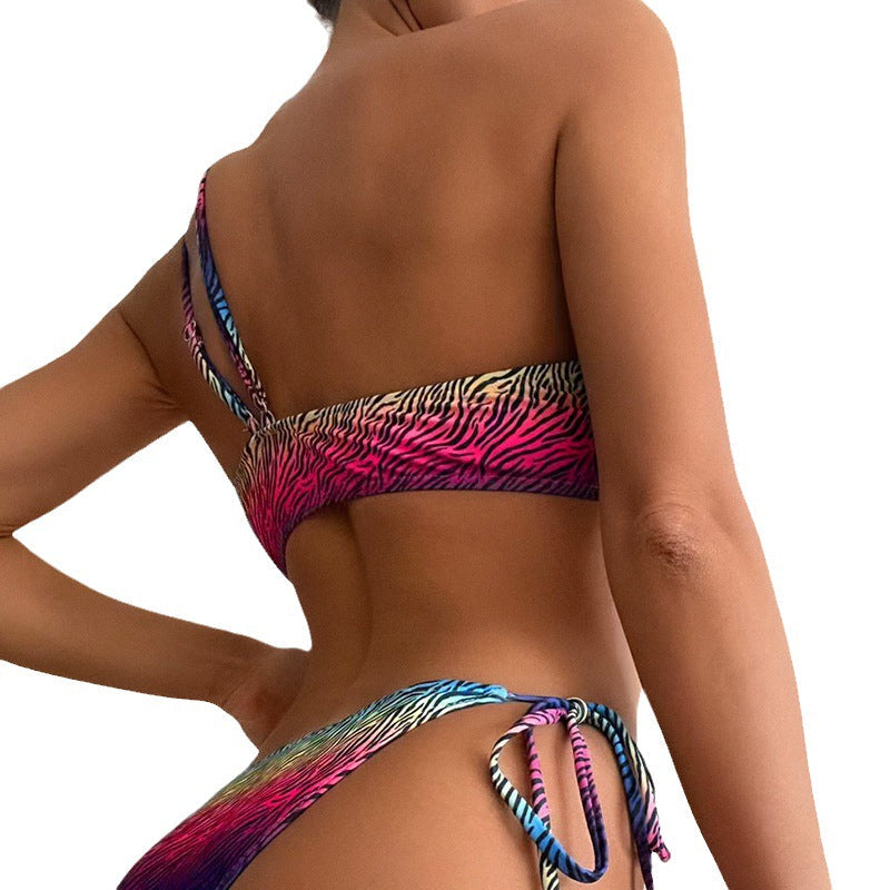 Dam Triangelbikini Justerbara Bärarremmar Snabbtorkande Zebra Design 4