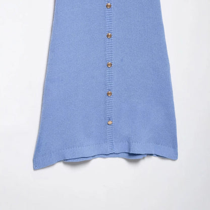 Kvinnors Stickad Klänning med Knappdetaljer och Fickor Andningsbart Material-4