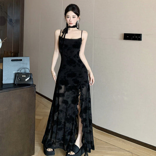 Kvinnors Långklänning Axelfri Spets Högkvalitativ Tyg-1