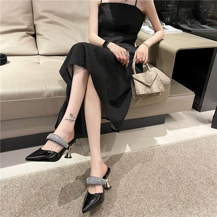 Kvinnor Slingback Pumps Elegant Kristallrem Blockklack-5