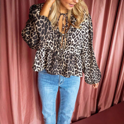 Dam Skjorta Mönstrad Lanternärmar Polyester-4