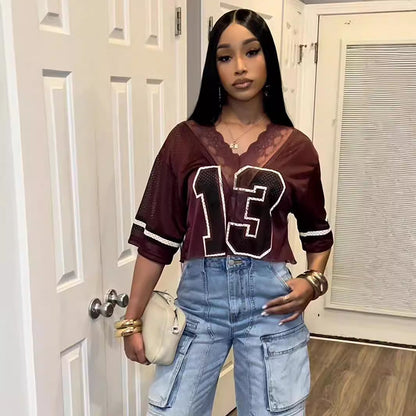 Dam T-shirt V-ringad Kort Ärme Polyester-4