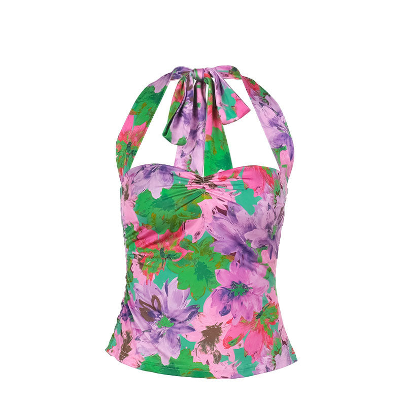 Dam Haltertop Blommig Mjuk Elastisk Polyester 6