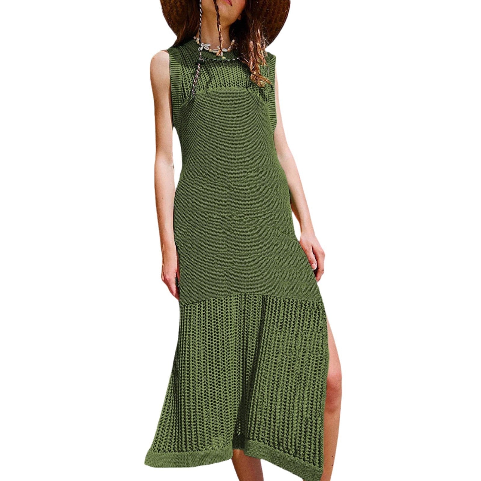 Dam Klänning Transparent Stickad Viskosfiber Elegant Medium Längd-3