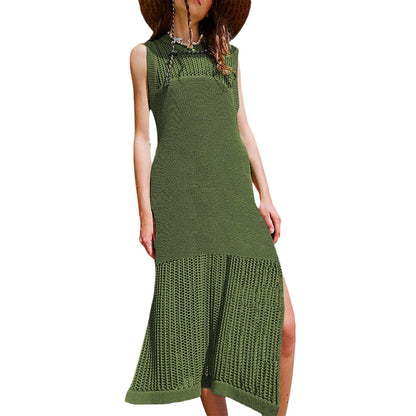 Dam Klänning Transparent Stickad Viskosfiber Elegant Medium Längd-3