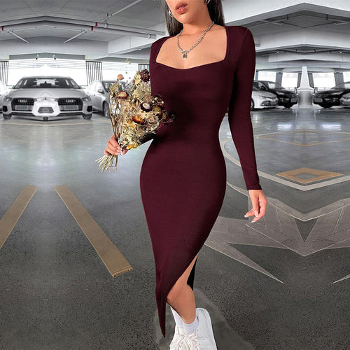 Kvinnors Bodycon Klänning Fyrkantig Uskärning Mjuk Polyester-1