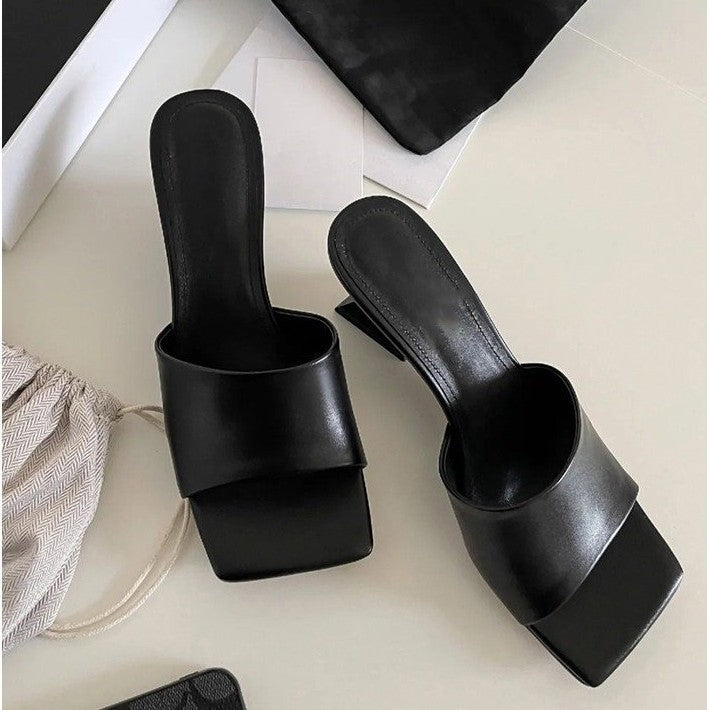 Kvinnors Öppna Mulor med Blockklack i Metalliskt Material – Elegant och Bekväm Design för Alla Tillfällen 3