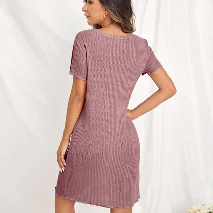 Dam Pyjamas Set Monokrom A-Linje Polyester Korta Ärmar-4