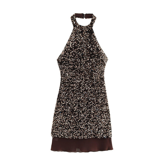 Damklänning Halterneck A-Line Polyester Mini Fina Klänningar-1