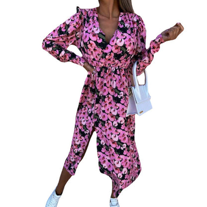 Kvinna Midi Klänning V-hals Asymmetrisk Polyester-5