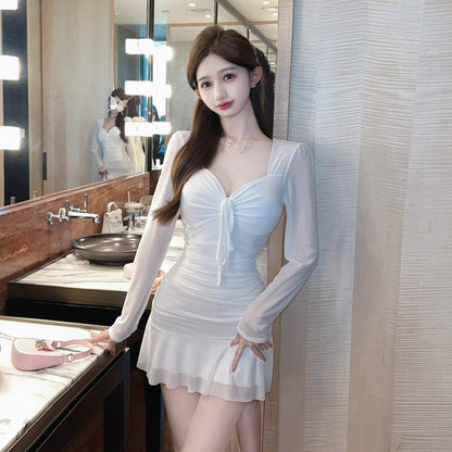 Kvinnors Bodycon Klänning Rynkad Mesh Polyester Spandex 1