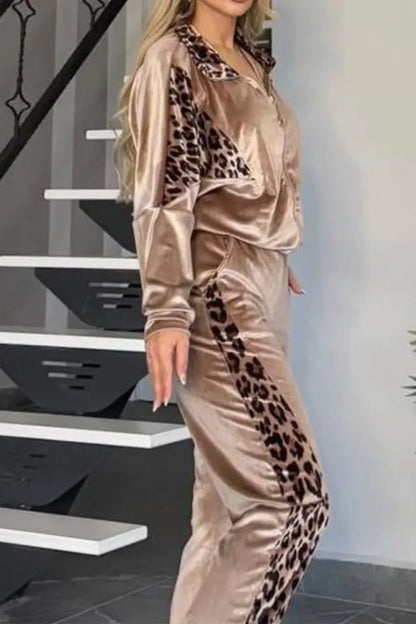 Dam Husdräkt Leopardmönster Polyester med Långa Ärmar-3