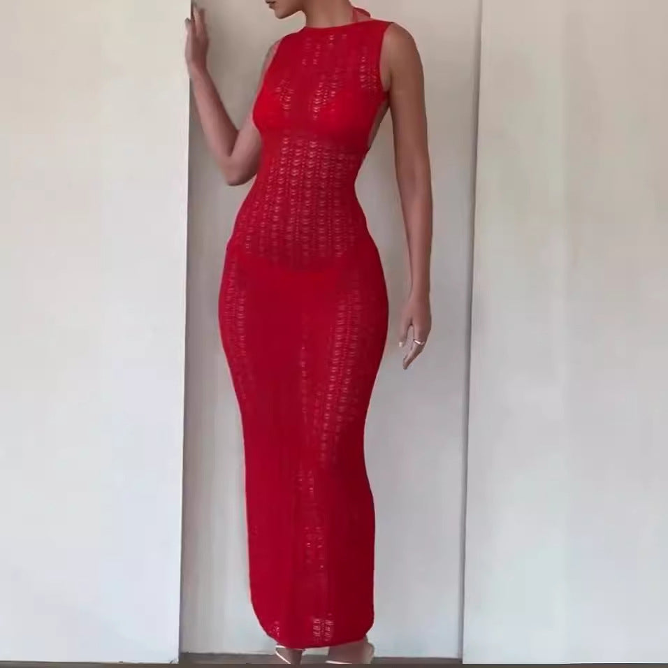 Kvinnors Axelfri Klänning Blommönster Stickad Lång Kjol-2