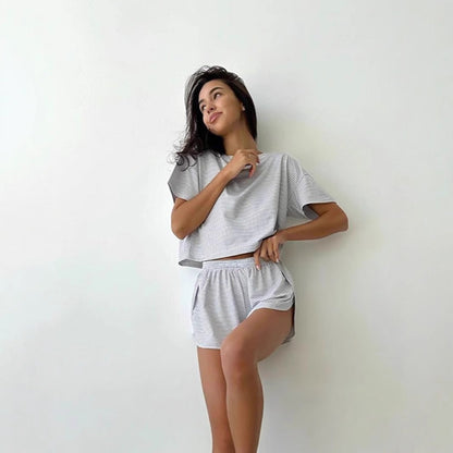 Dam Byxdress Kortärmad Randig Polyester Avslappnad Passform-2