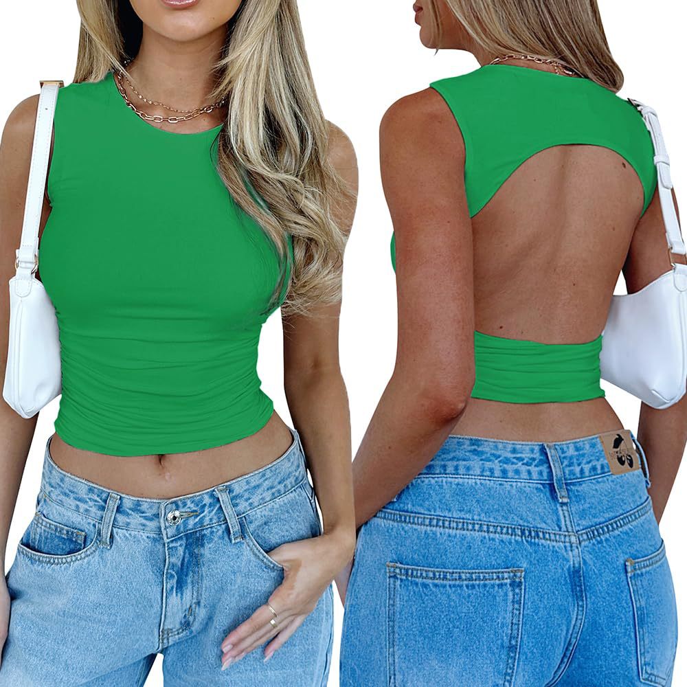 Dam T-shirt Ärmlös Rundhals Mjölk Silke-5