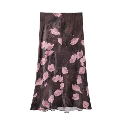 Dam Midi Kjol A-Line Tryckt Polyester-2