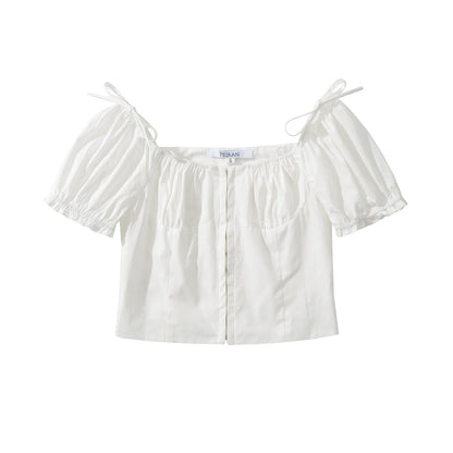 Festtopp Dam med Puffärmar och Wrap-design i Bomull – Elegant och Bekväm för Vardag och Fest 1