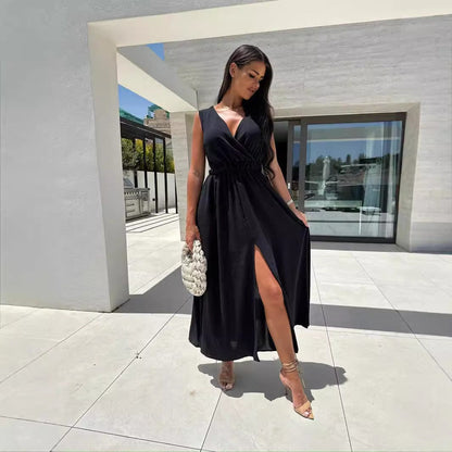 Variant image for Kvinnors Långklänning A-Line Polyester Ärmlös för Fest och Bröllop-1