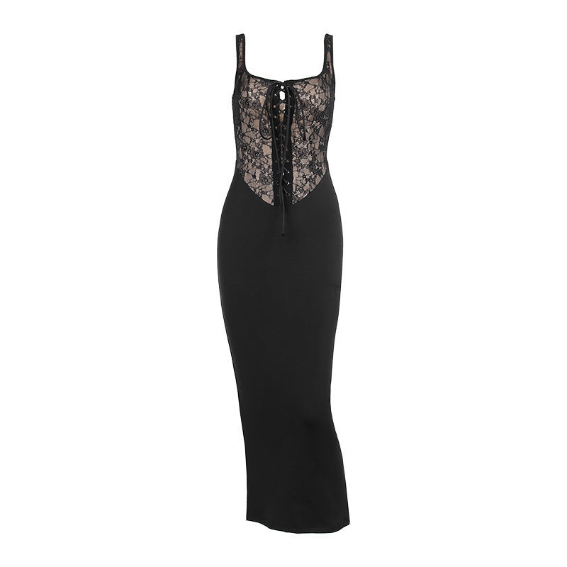 Maxiklänning Dam Blommiga Spetsinsatser Figurformande Polyester Blend 6