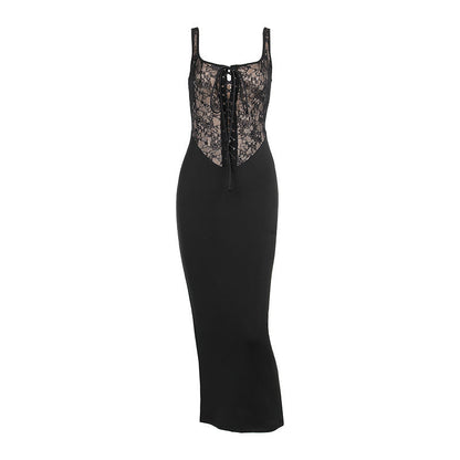 Maxiklänning Dam Blommiga Spetsinsatser Figurformande Polyester Blend 6