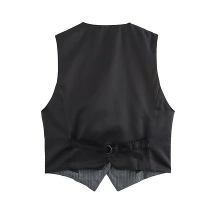 Dam V-ringad Väst med Randiga Ärmar i Polyester-3