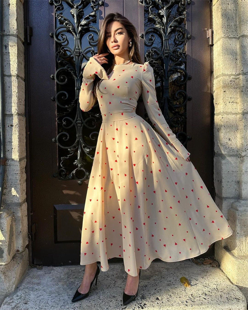 Maxiklänning Dam Långärmad Tryckt Polyester Elegant Maxi Klänning-5