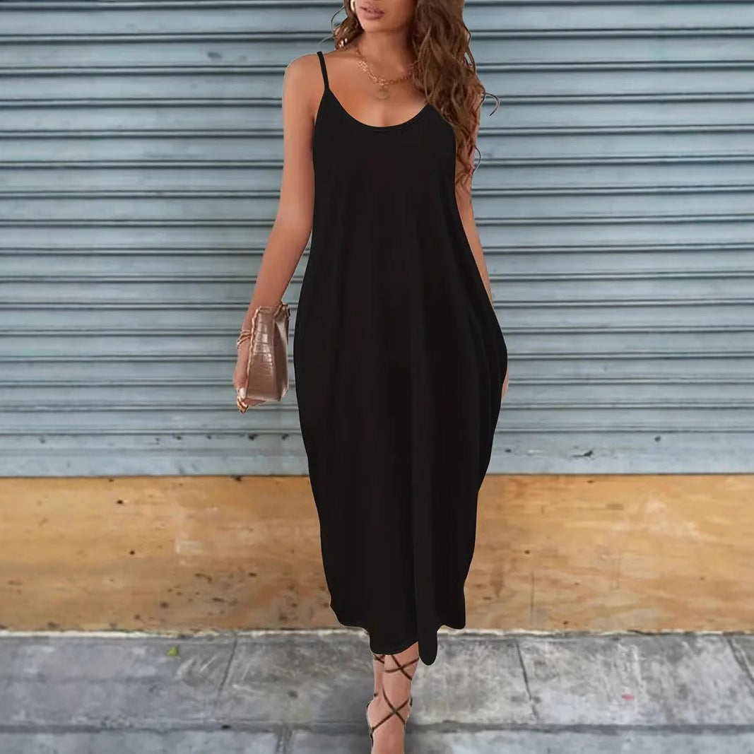 Kvinnors A-Linjeformad Klänning Utan Ärmar Milk Silk-5