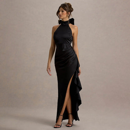 Maxiklänning Dam Draperad Satin Elegant 3