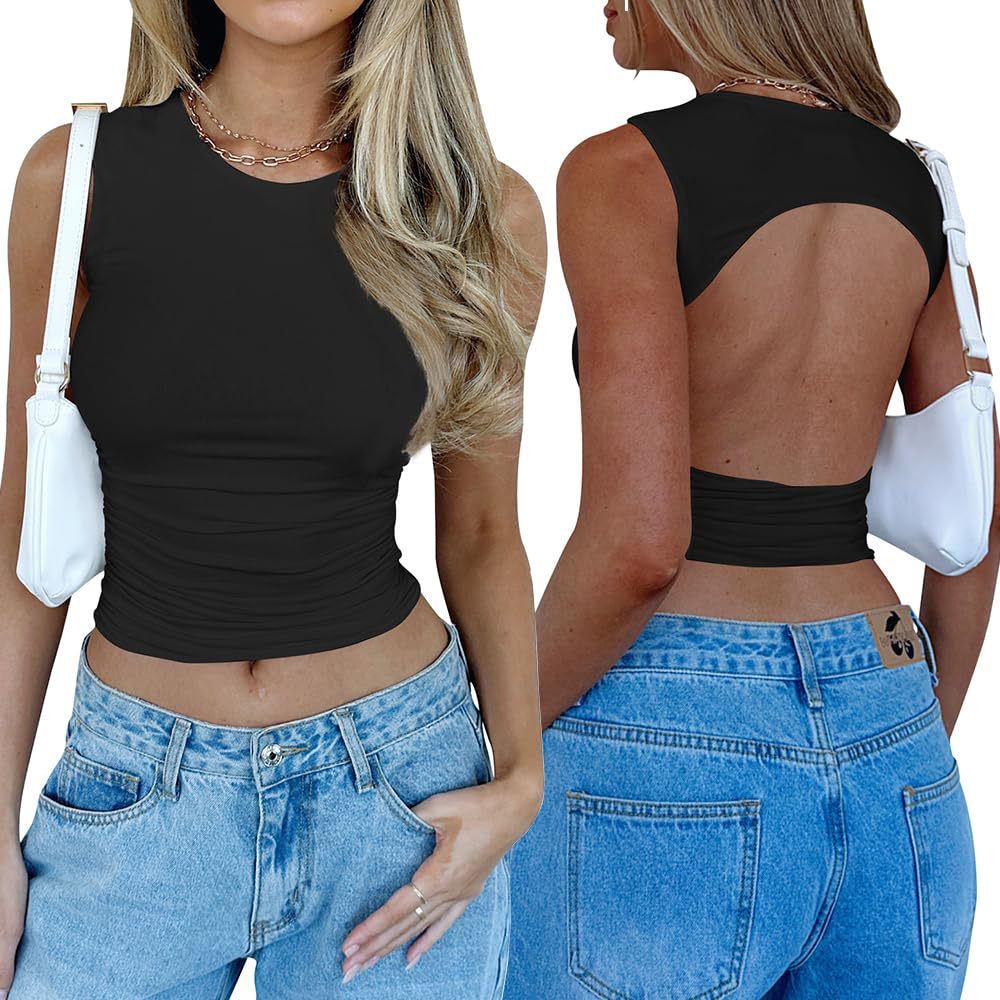 Dam T-shirt Ärmlös Rundhals Mjölk Silke-4