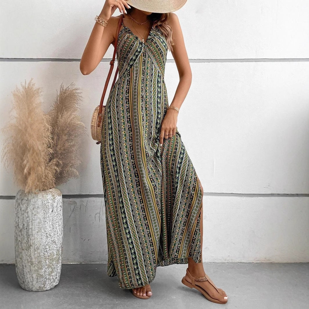 Dam Midiklänning Blommig Polyester Hög Midja Elegant-3