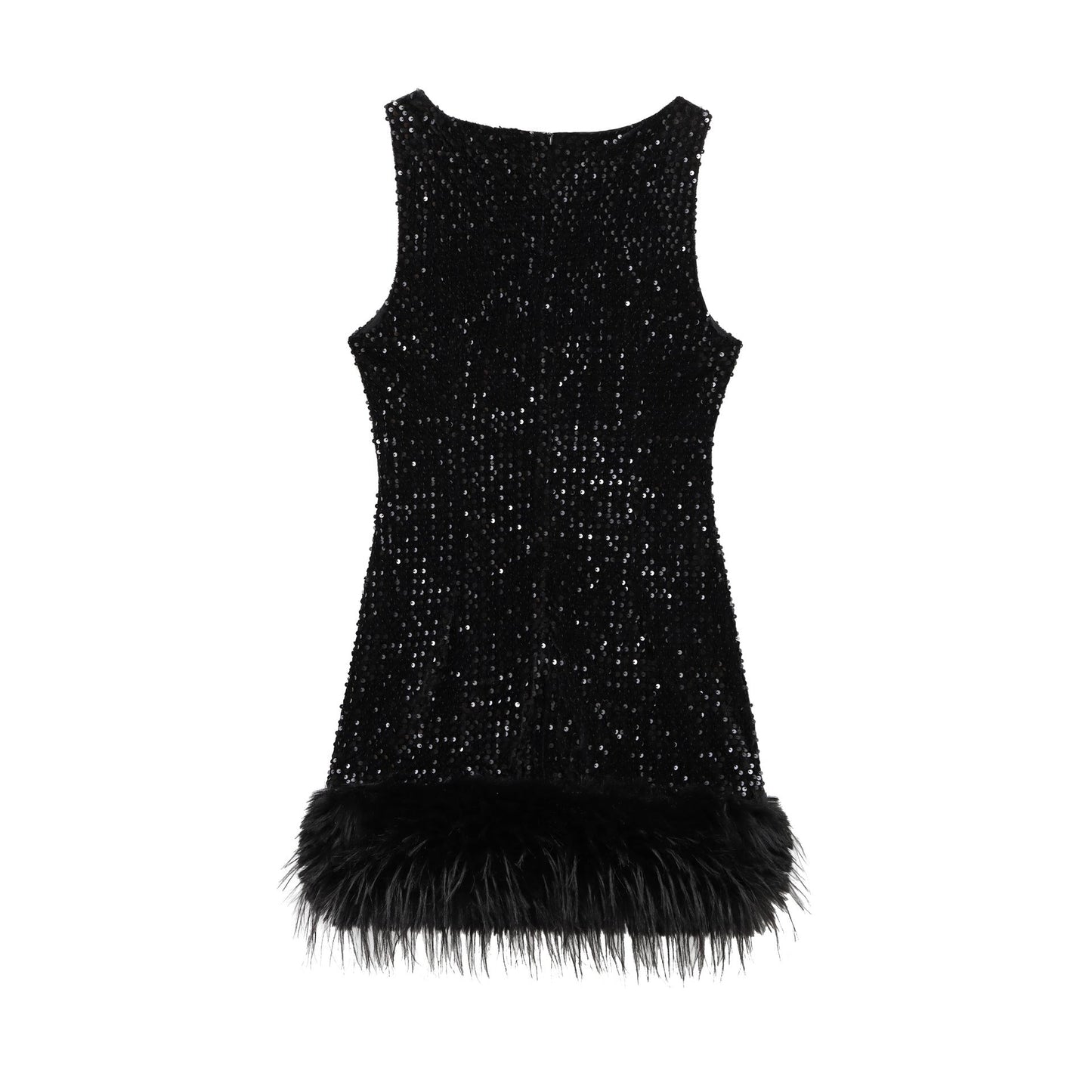 Fina Dam Klänningar Ärmlös Rundhals med Paljetter Polyester-3