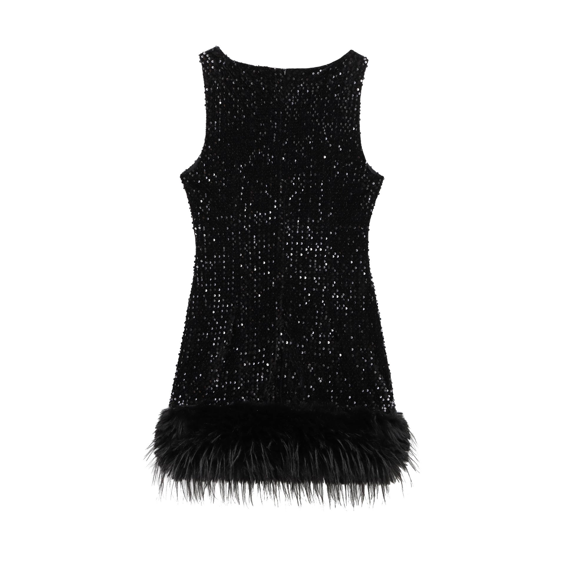 Fina Dam Klänningar Ärmlös Rundhals med Paljetter Polyester-3