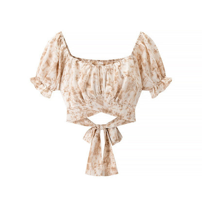 Kvinnors Wrap-blus Puffärmar Lätt och Andningsbart Tyg 5