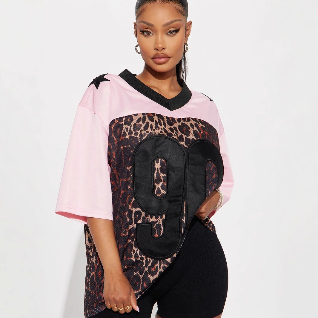 Dam T-shirt Kortärmad Leopardtryck Lätt Polyester-3