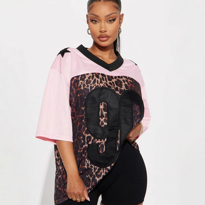Dam T-shirt Kortärmad Leopardtryck Lätt Polyester-3