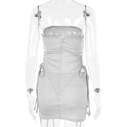 Kvinnors Miniklänning med Skimrande Överdel och Sidospetsar – Elegant och Chic för Festliga Tillfällen 5