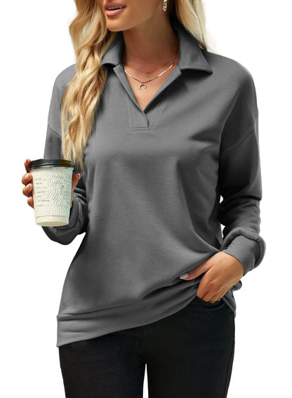 Variant image for Dam Sweatshirt Långärmad V-ringad Polyester Tjocktröja för Avslappnad Stil-25