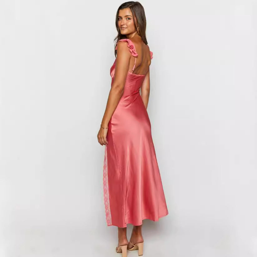 Kvinnors Aftonklänning Lång V-Neck Spandex Smal Passform-4