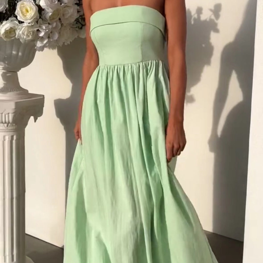 Kvinnors Off-the-Shoulder Klänning Lång Spandex-2