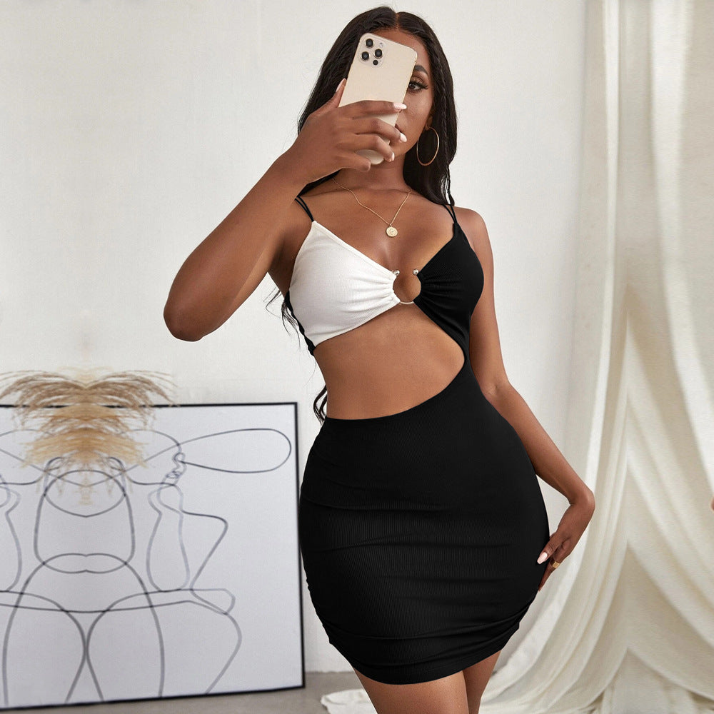 Dam Klänning Mini Figur-Hugging V-Ringning Polyester-1