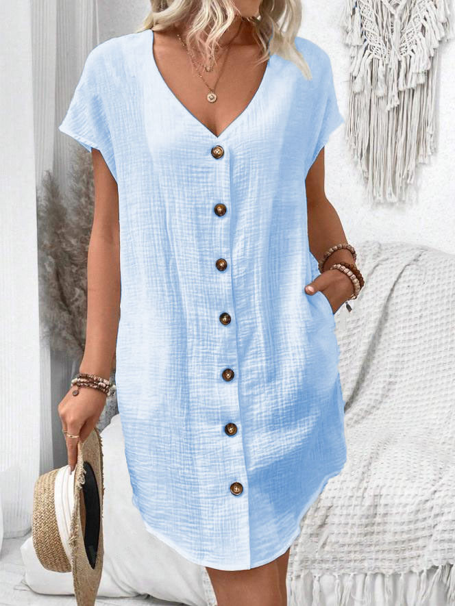 Variant image for Dam Klänning Midi V-ringning Bomull Polyester Fina Damklänningar-11