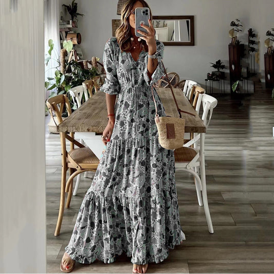 Maxiklänning Dam V-ringning Bohemisk Långt Polyester för Sommar-1