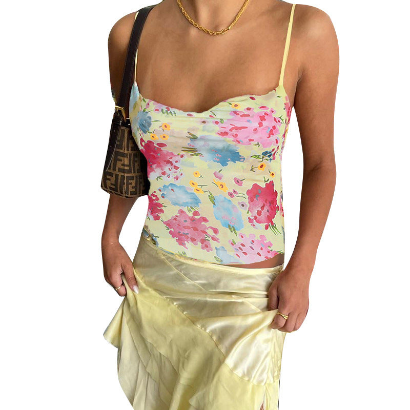 Blommig Bustier Topp för Kvinnor med Spaghettirem, 100% Polyester – Sommarens Must-Have Topp 6