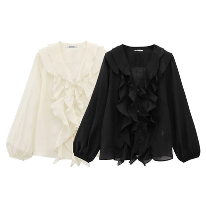 Fina Dam Klänningar med Ruffles Polyester Korta Ärmar-2