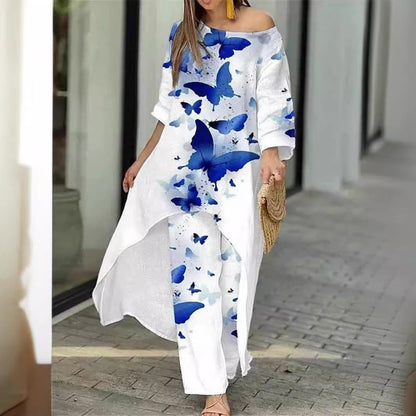 Plus Size Byxor Oregelbundet Mönster Polyester Tre Fjärdedel Ärmar-4