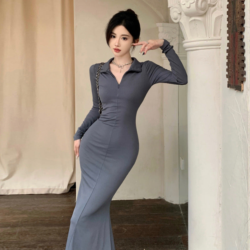 Kvinnors Mermaid Klänning Slim Fit V-ringning Polyester-3